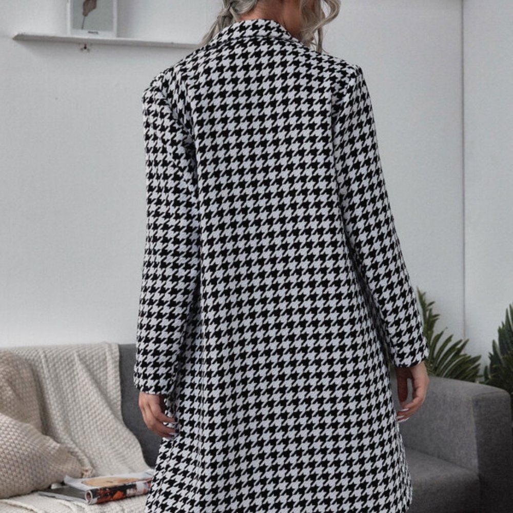 Classic houndstooth tweed double breast button Jacket Coat - Picture 4 of 4